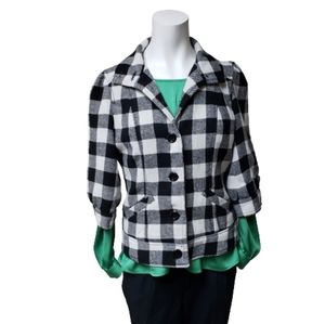 Dynamite black & white plaid wool 3/4 sleeve blazer size medium